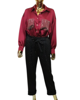 Koszula zdobiona cyrkoniami wzór 2 bordowa