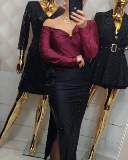 Bluzka asymetryczna bling-bling burgund