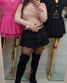 Bluzka z ozdobnym rękawem kokardka pudrowa