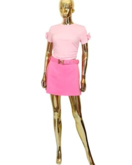 Bluzka z krótkim rękawem kokardka pudrowa