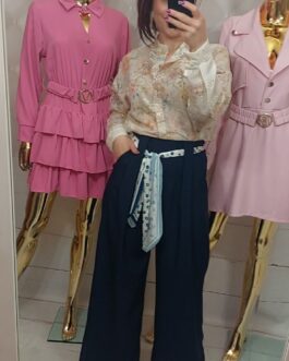 Spodnie kuloty z ozdobnym paskiem granat