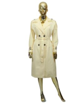 Długi, dwurzędowy trencz z paskiem cytrynowy