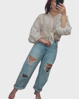 Koszula mgiełka w pasy beż