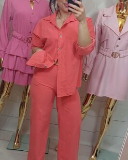 Komplet sztruksowy koralowy