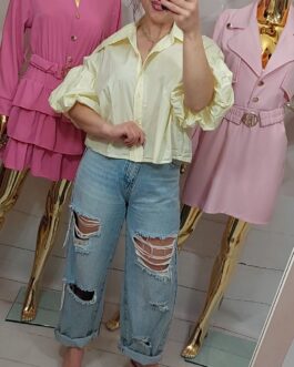 Bawełniana koszula bufka cytryna