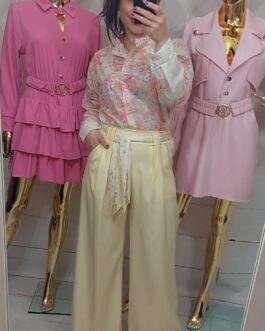 Spodnie kuloty z ozdobnym paskiem cytryna