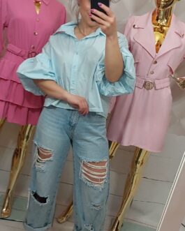 Bawełniana koszula bufka błękit