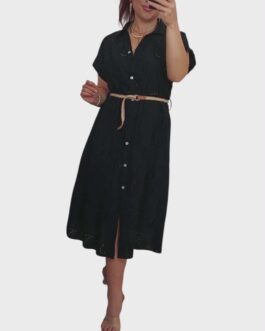 Ażurowa sukienka midi czarna