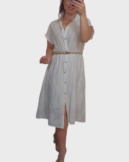 Ażurowa sukienka midi śmietanka