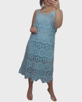 Ażurowa sukienka BOHO 3 błękit