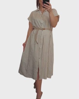 Ażurowa sukienka midi beż