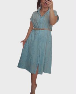 Ażurowa sukienka midi błękit