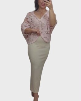 Narzutka ażurowa boho  pudrowa