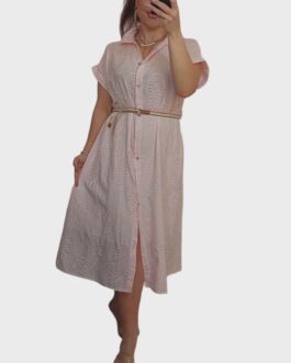 Ażurowa sukienka midi pudrowa