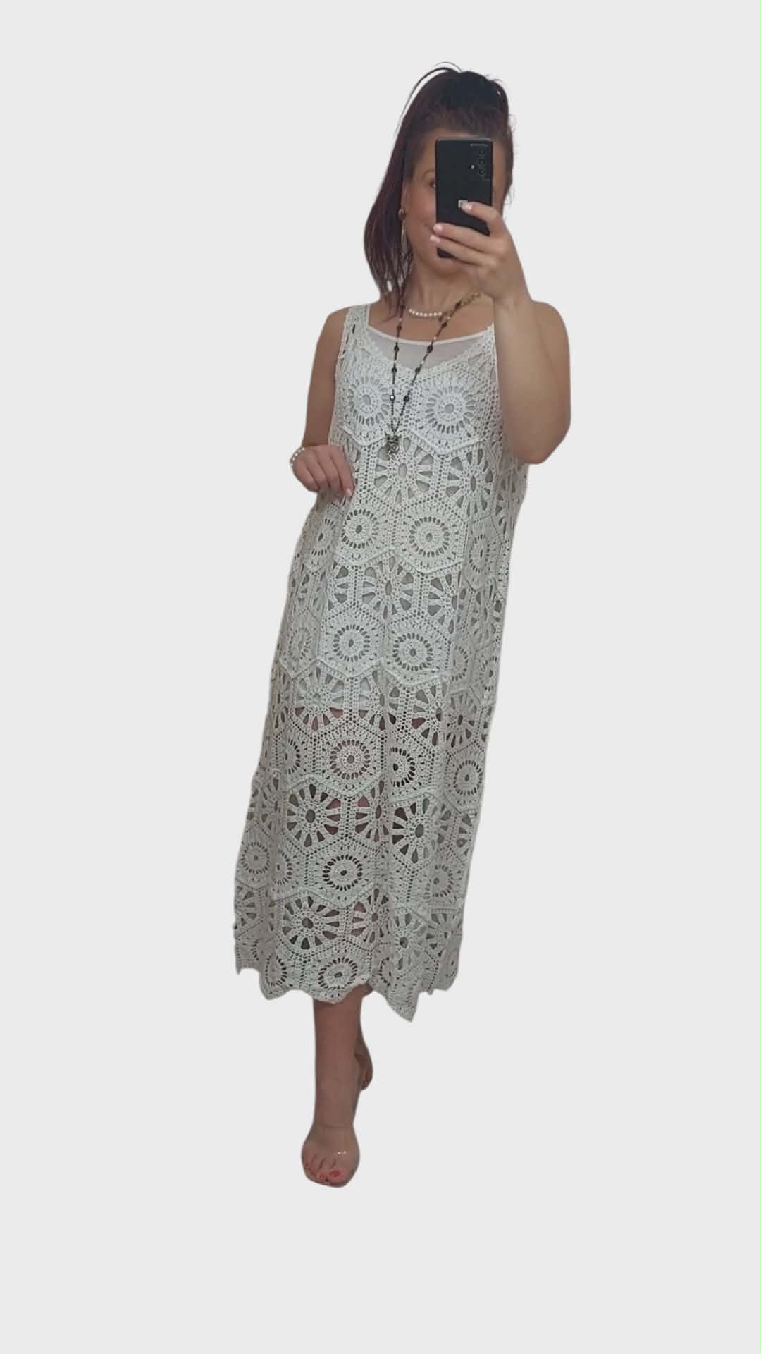 Ażurowa sukienka BOHO 4 śmietanka