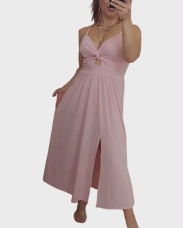 Sukienka prążkowana PILAR pudrowa