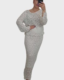 Komplet ażurowy BOHO 3 śmietanka