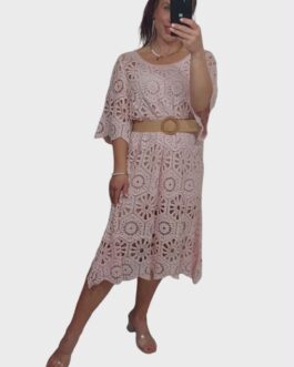 Ażurowa sukienka BOHO 1 pudrowa