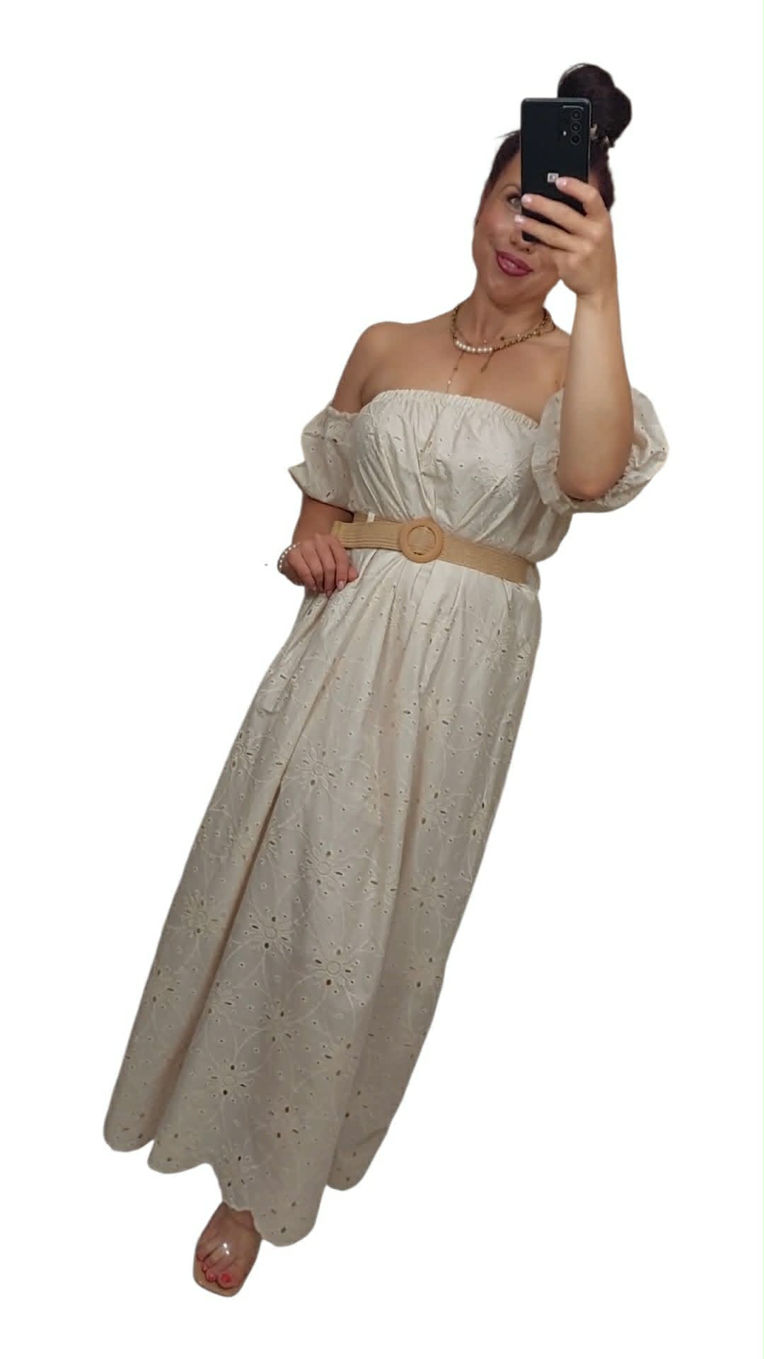 Ażurowa sukienka BOHO 12 beż